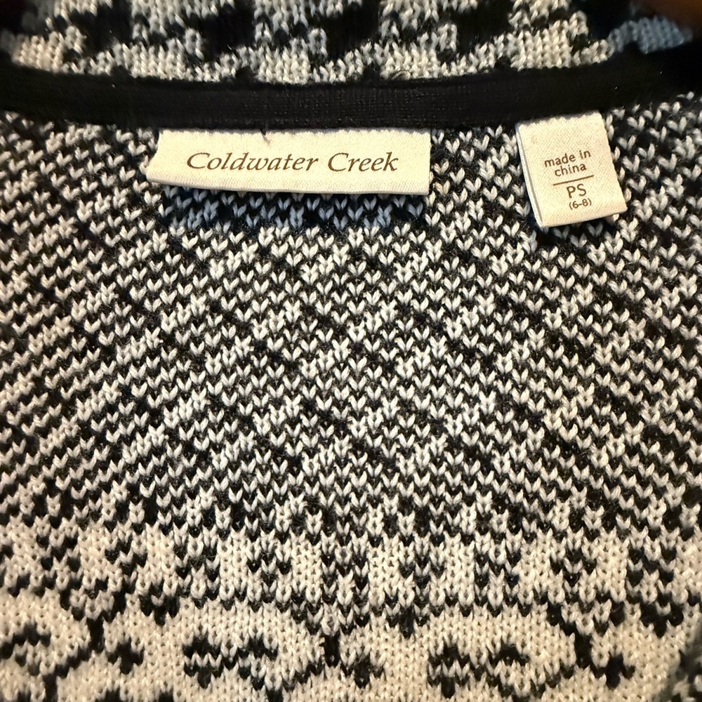 Coldwater Creek Black and White Nordic Patterned Collared Button Down Sweater - Picture 3 of 5